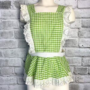 Vintage Apron Gingham Eyelet Ruffle Trim Square Neck Cottagecore Coquette Top